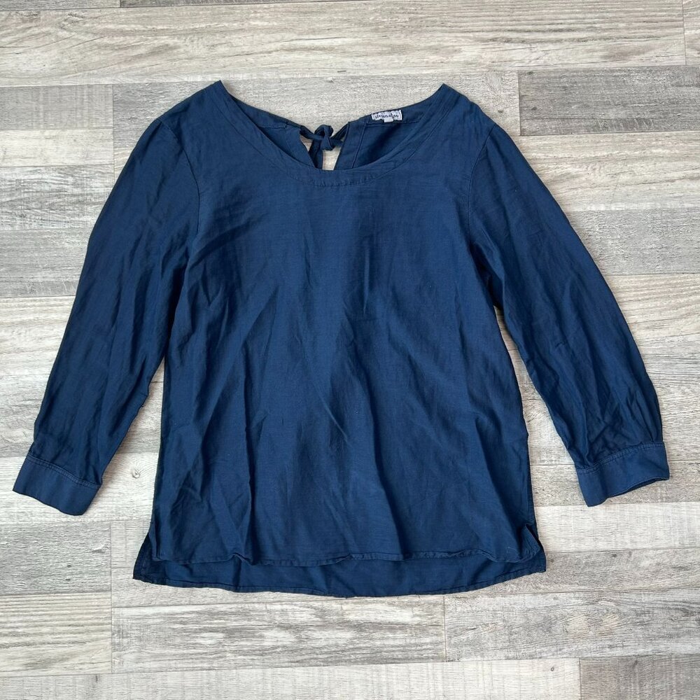 Steven Alan Blue Cotton Silk 3/4 Sleeve Blouse Size Medium Back Tie Q33